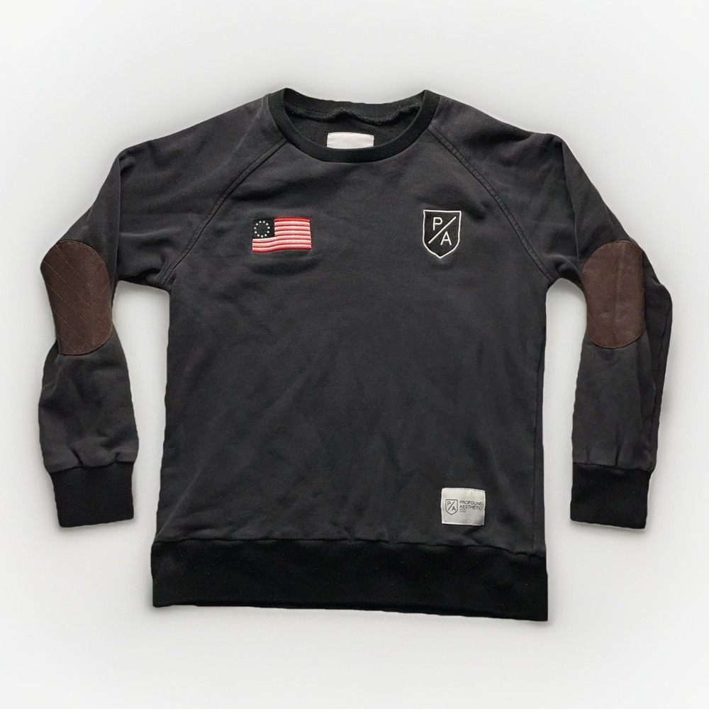 Mens Profound Aesthetic Black Fade Flag Classic Crewneck with Elbow Pads M